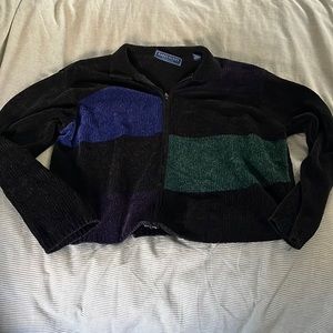 Vintage Color Block Chenille Zip up Sweater